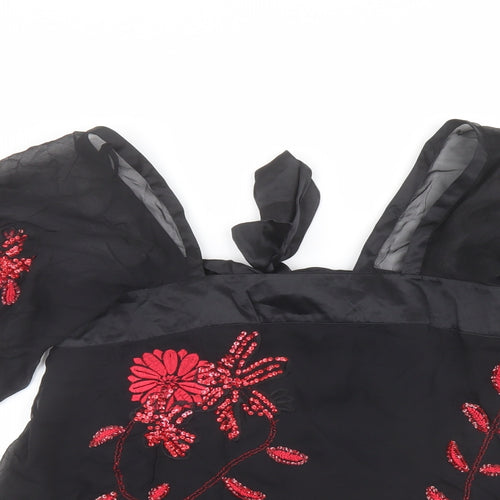 Coast Womens Black Floral Polyester Basic Blouse Size 10 Square Neck - Embellished