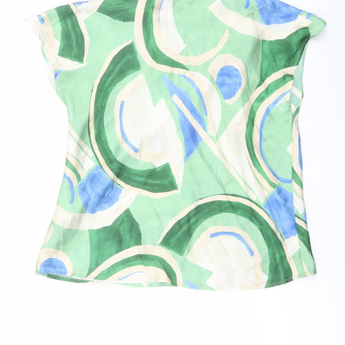 Zara Womens Green Geometric Polyester Basic Blouse Size XL Mock Neck