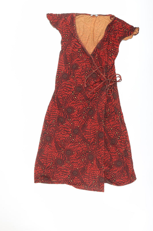 Marks and Spencer Womens Red Geometric Polyester Wrap Dress Size 16 V-Neck Tie