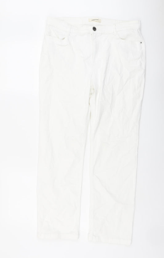 Marks and Spencer Womens White Cotton Straight Jeans Size 16 L27 in Regular Button