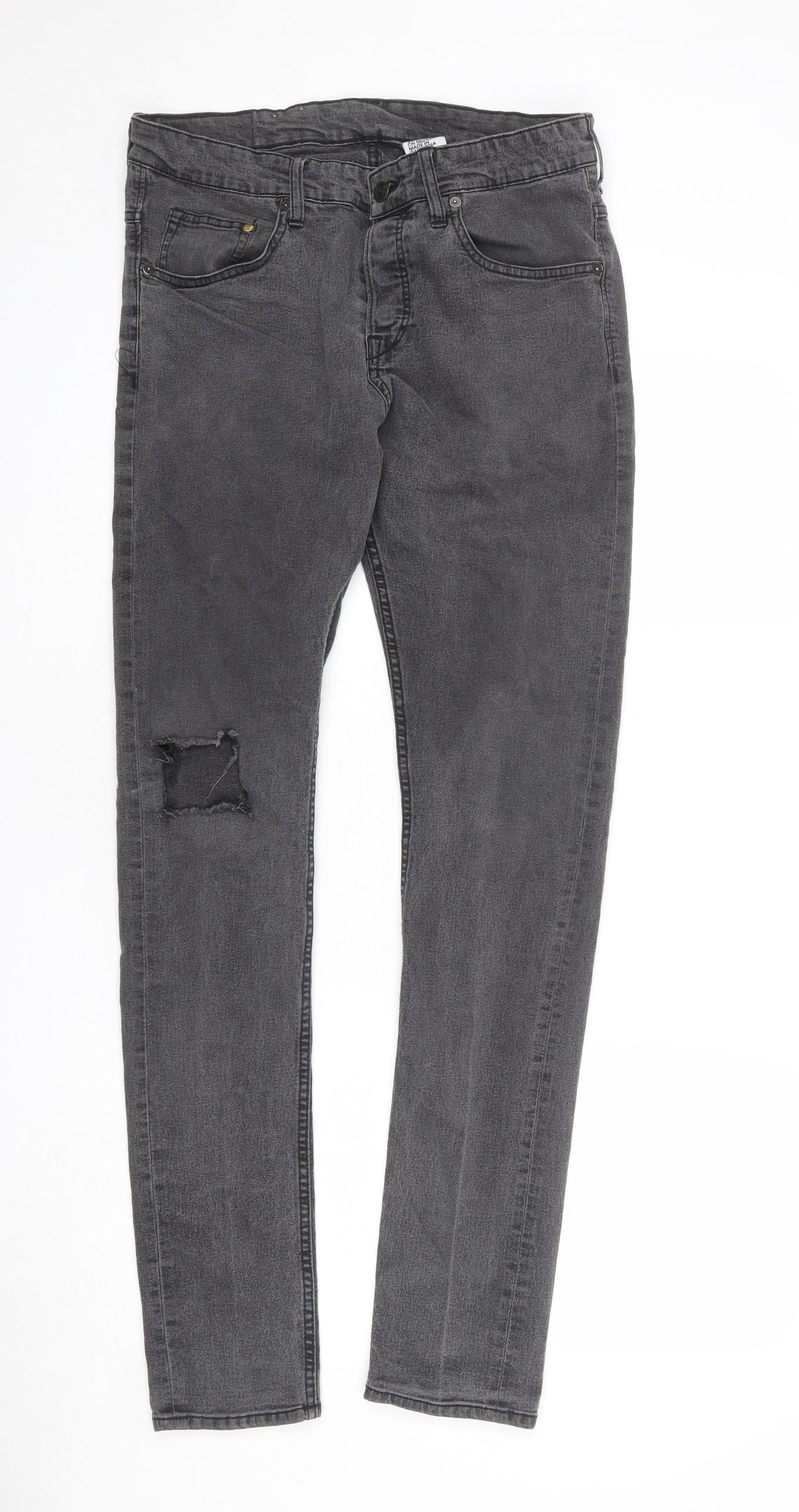 H&M Mens Grey Cotton Skinny Jeans Size 34 in L34 in Regular Button