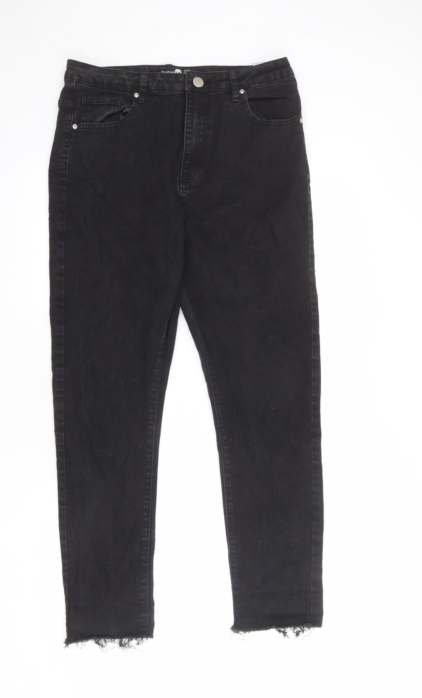 Boohoo Womens Black Cotton Skinny Jeans Size 14 L27 in Regular Zip - Raw Hem