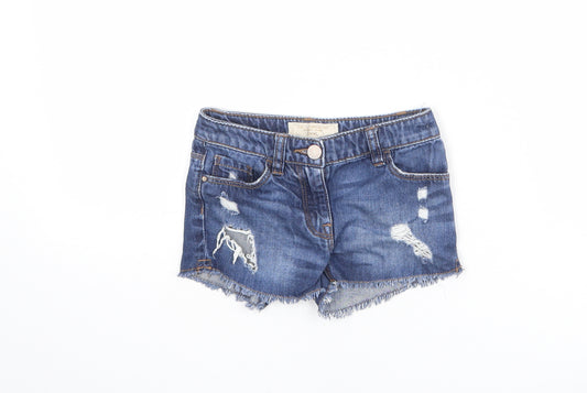 NEXT Girls Blue Cotton Cut-Off Shorts Size 4 Years L3 in Regular Zip - Distressed Look