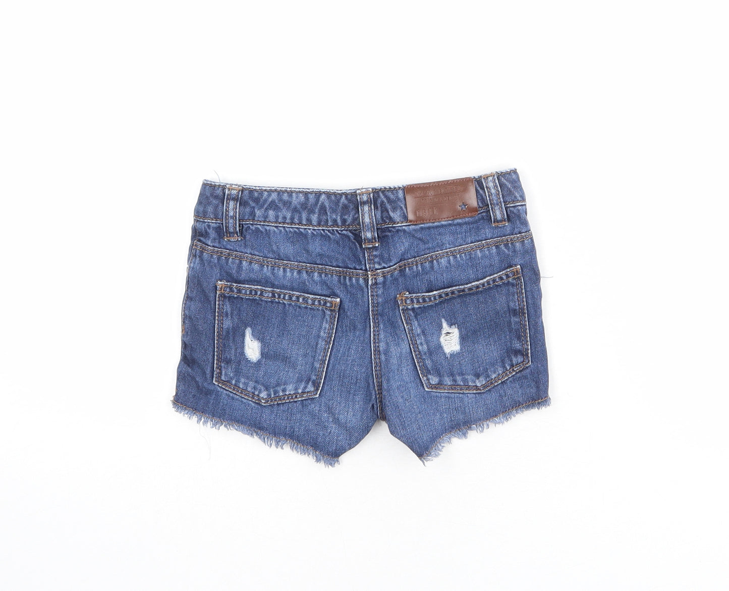 NEXT Girls Blue Cotton Cut-Off Shorts Size 4 Years L3 in Regular Zip - Distressed Look