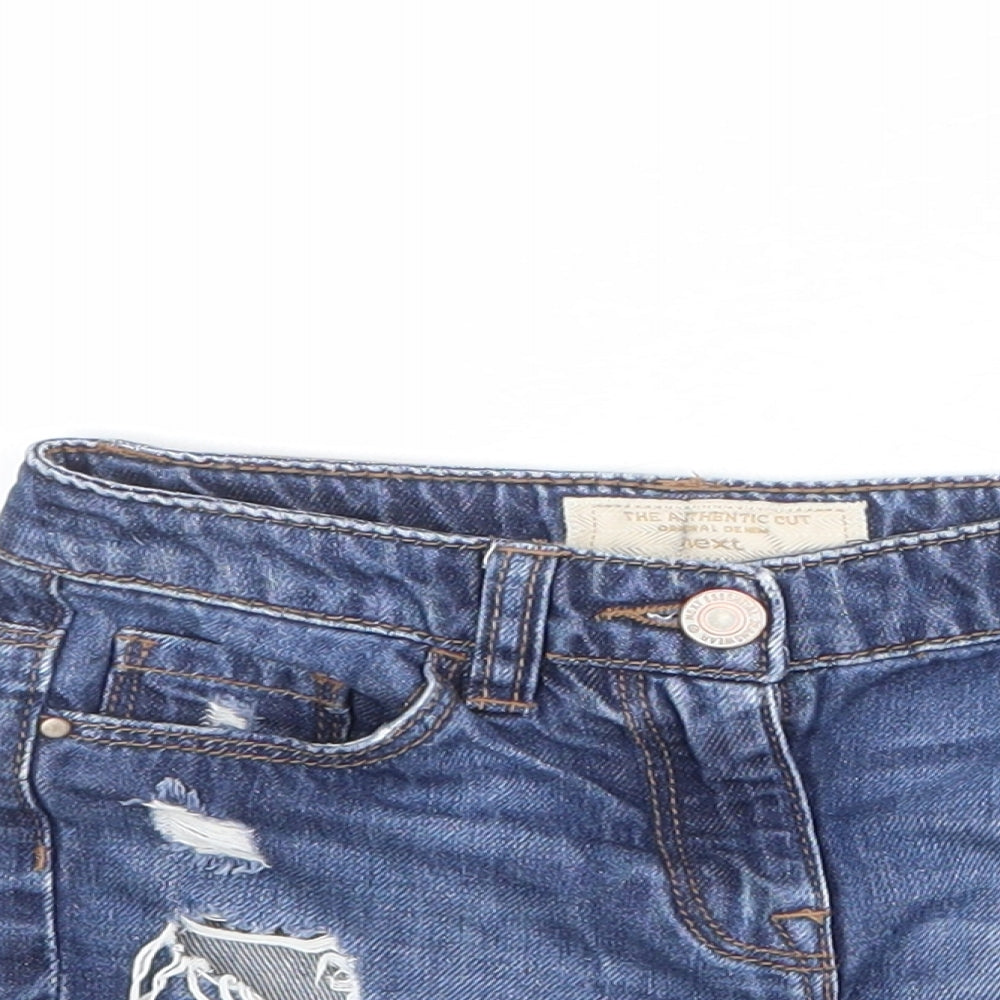 NEXT Girls Blue Cotton Cut-Off Shorts Size 4 Years L3 in Regular Zip - Distressed Look