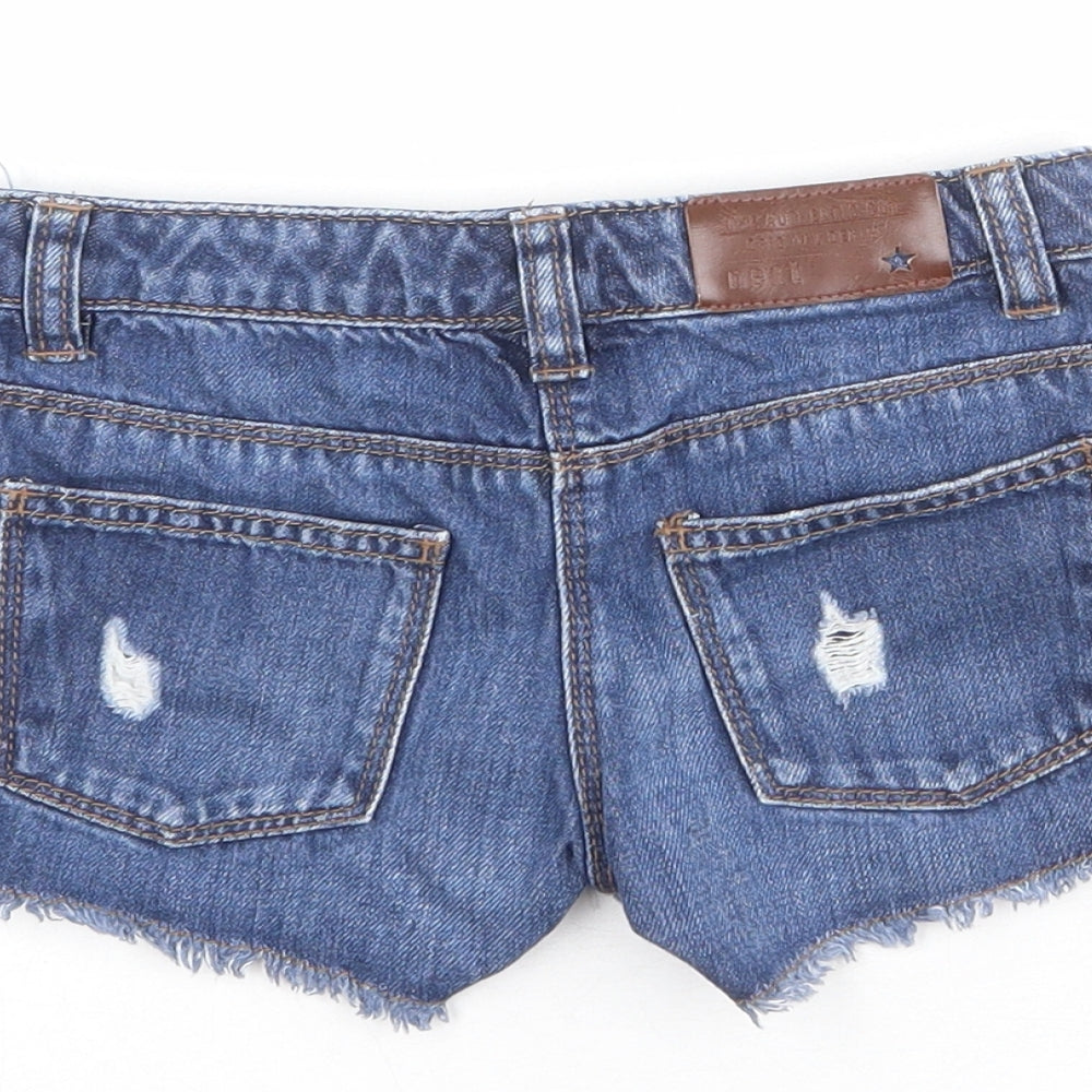 NEXT Girls Blue Cotton Cut-Off Shorts Size 4 Years L3 in Regular Zip - Distressed Look