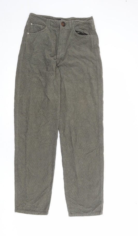 Massimo Dutti Womens Green Cotton Trousers Size 28 in L28 in Regular Zip
