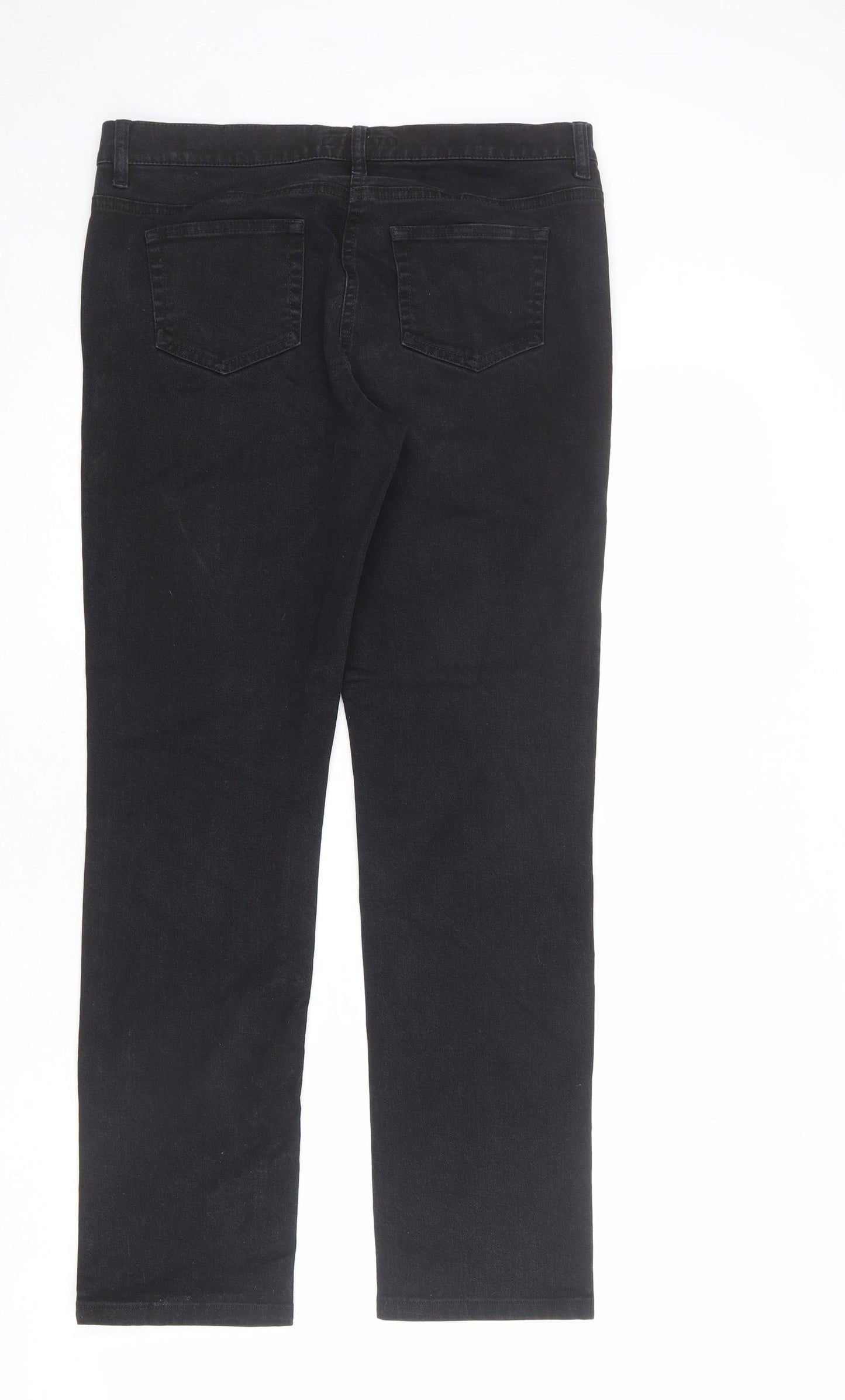 L.K. Bennett Womens Black Cotton Straight Jeans Size 12 L28 in Regular Zip