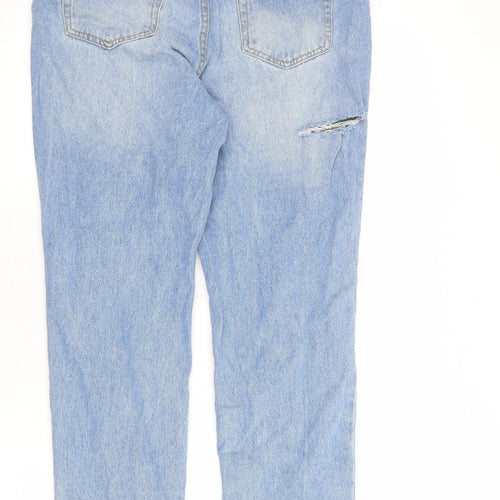 PRETTYLITTLETHING Womens Blue Cotton Mom Jeans Size 12 L25 in Regular Zip