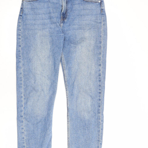 Denim & Co. Womens Blue Cotton Straight Jeans Size 12 L26 in Regular Zip - Raw Hem