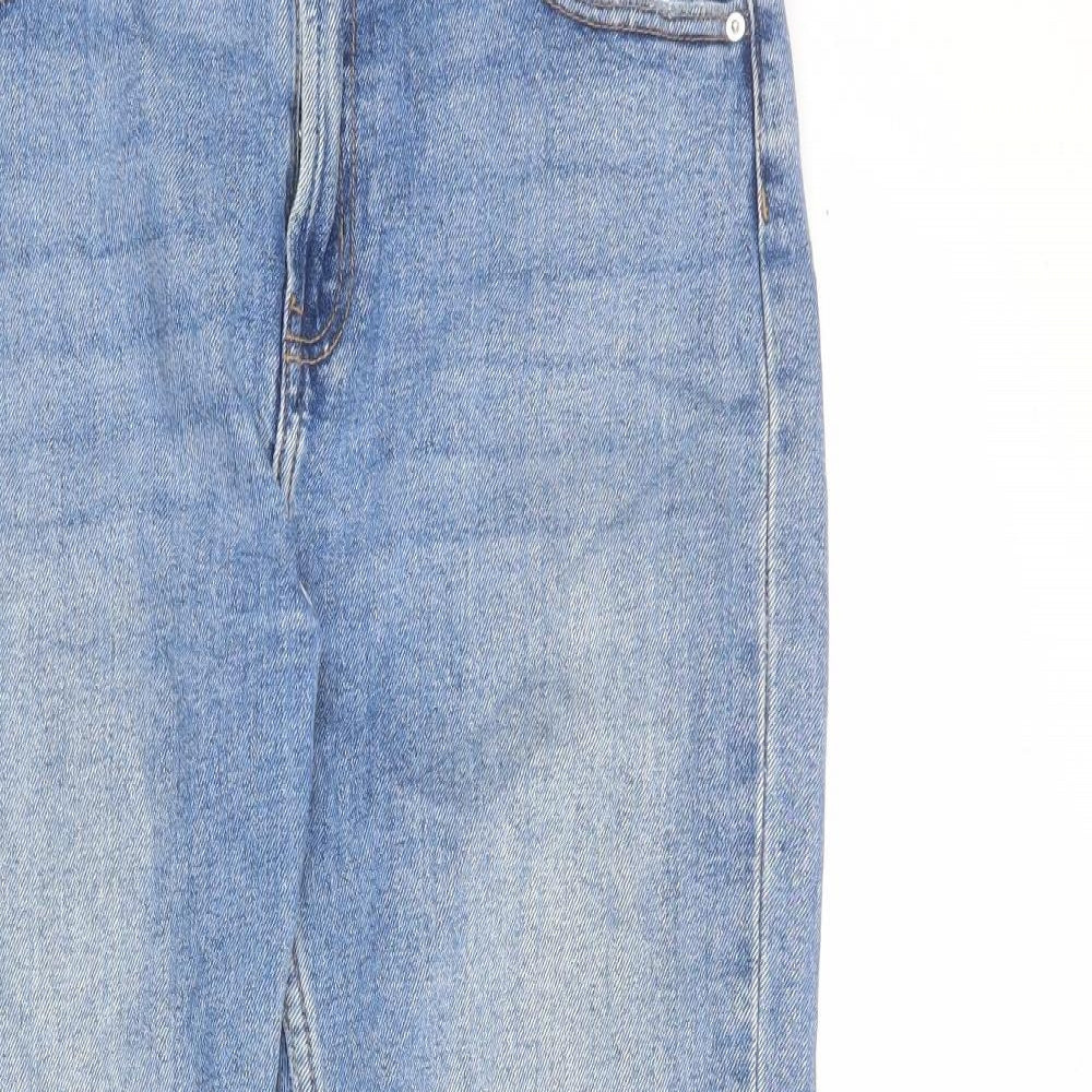 Denim & Co. Womens Blue Cotton Straight Jeans Size 12 L26 in Regular Zip - Raw Hem