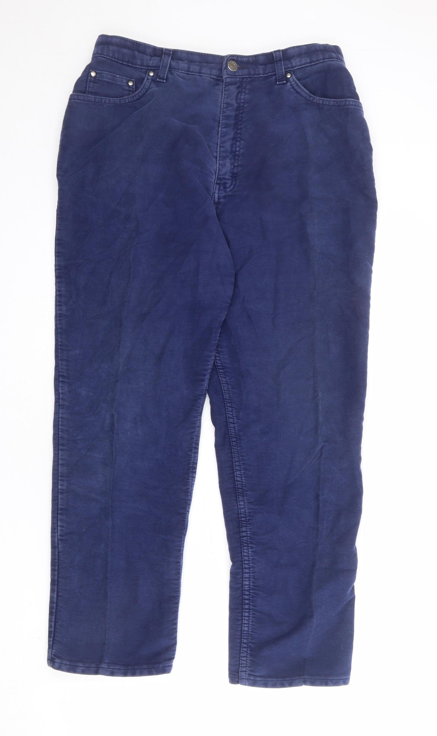 St Michael Womens Blue Cotton Trousers Size 16 L27 in Regular Zip