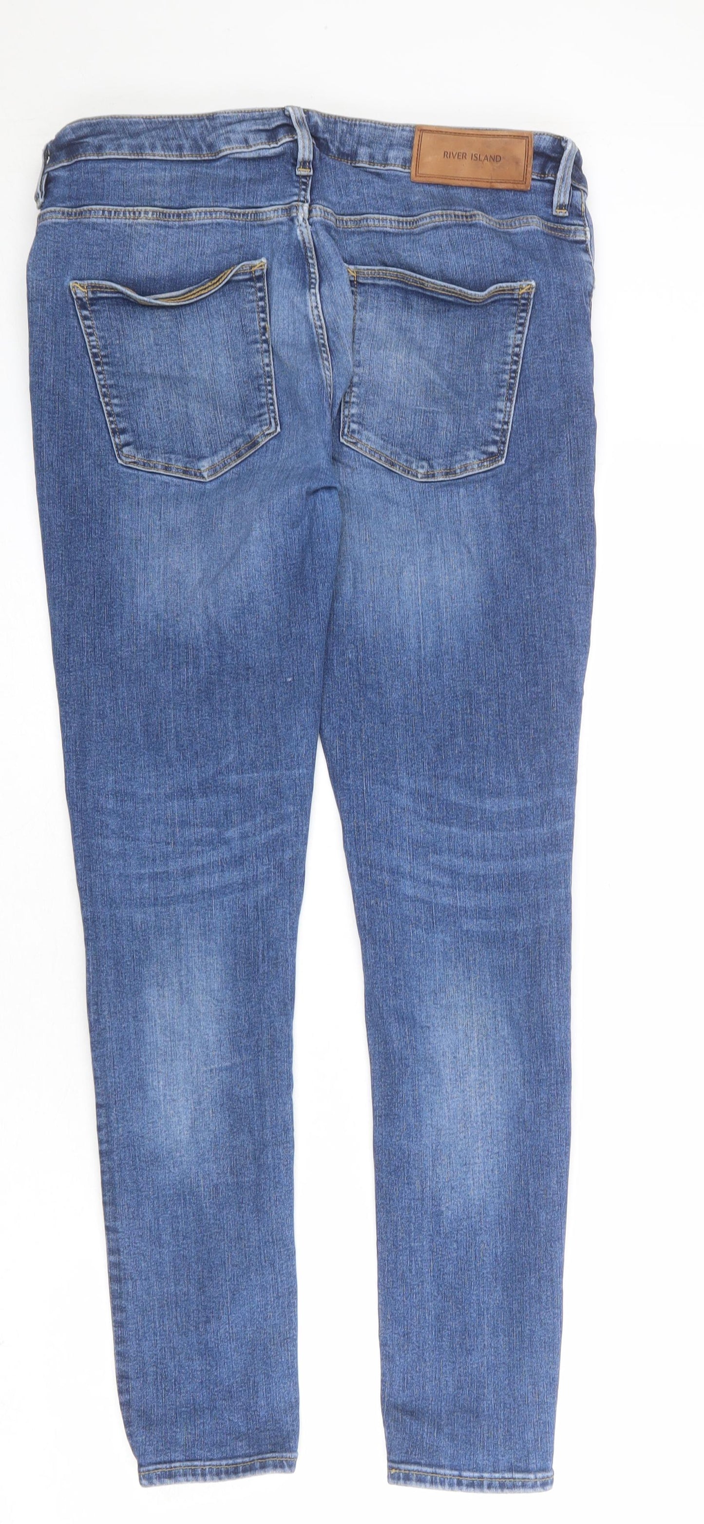 River Island Mens Blue Cotton Skinny Jeans Size 32 in L32 in Regular Zip