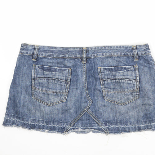 Warehouse Womens Blue Cotton Mini Skirt Size 16 Zip