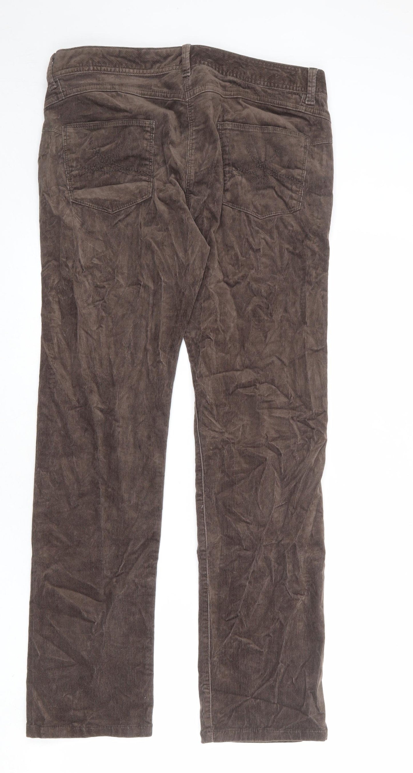 Marks and Spencer Womens Brown Cotton Trousers Size 12 L30 in Regular Zip