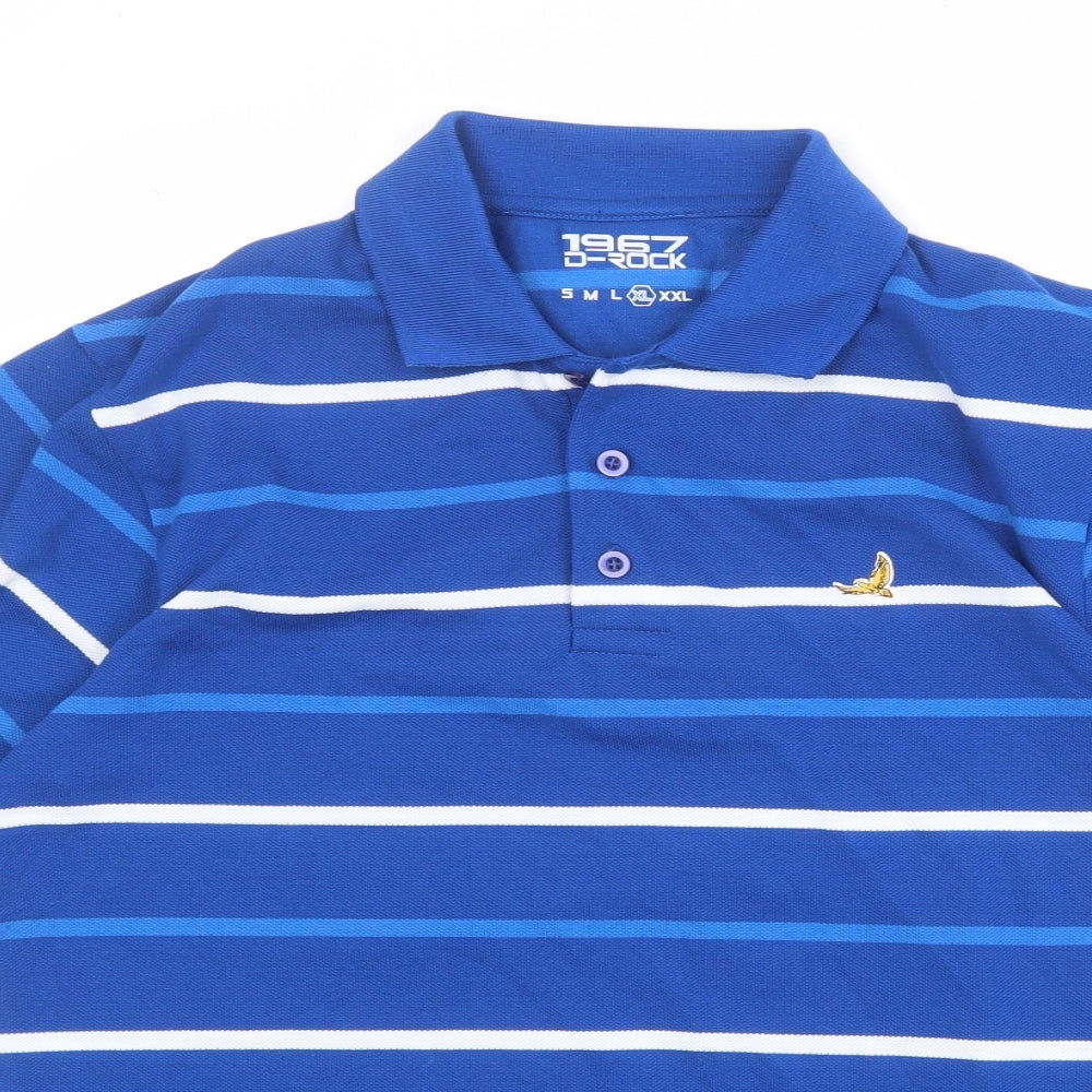 D-ROCK Mens Blue Striped Polyester Polo Size XL Collared Button