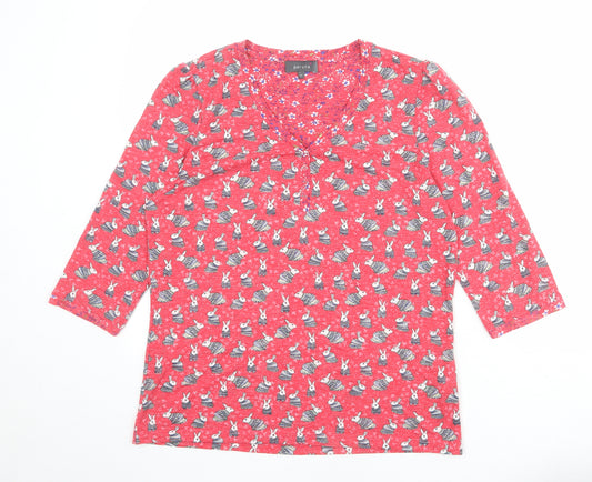 Per Una Womens Red Geometric Polyester Basic T-Shirt Size 14 V-Neck - Bunny Print