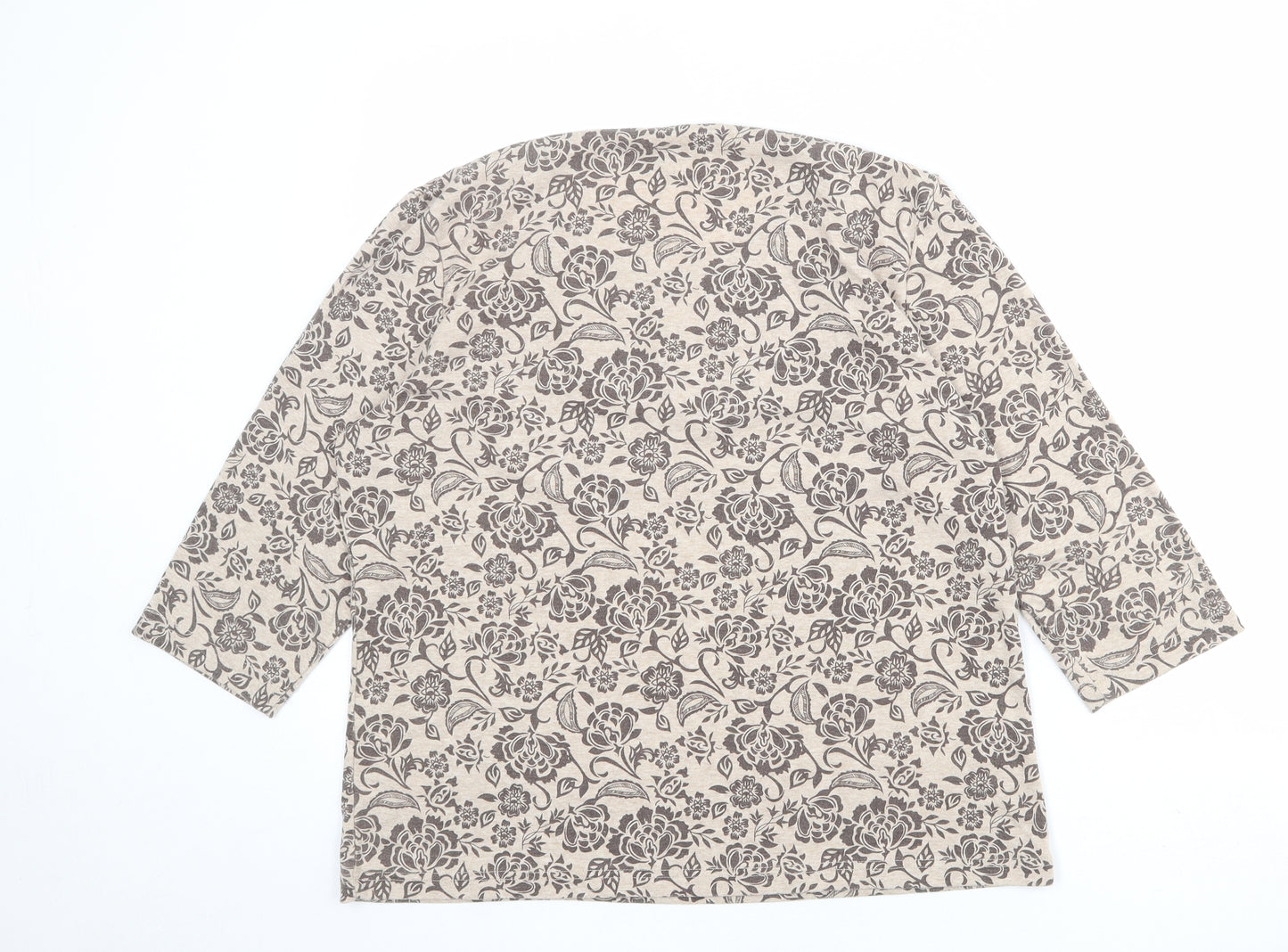 Bonmarché Womens Beige Floral Polyester Basic T-Shirt Size L Round Neck