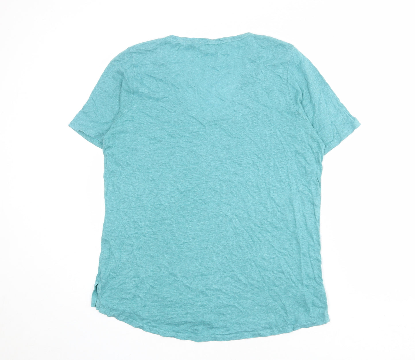 Fat Face Womens Blue Linen Basic T-Shirt Size 12 Scoop Neck