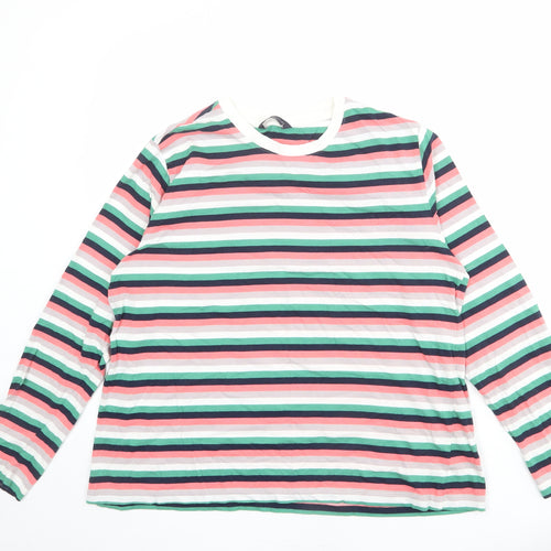 Marks and Spencer Womens Multicoloured Striped 100% Cotton Basic T-Shirt Size 14 Crew Neck