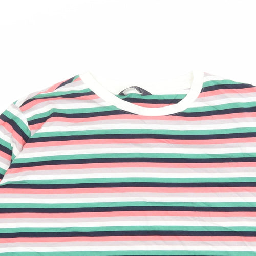Marks and Spencer Womens Multicoloured Striped 100% Cotton Basic T-Shirt Size 14 Crew Neck