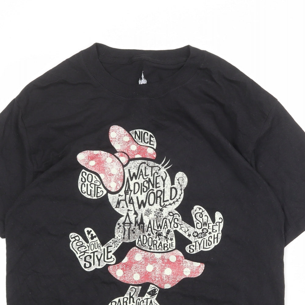 Disney Womens Black 100% Cotton Tunic T-Shirt Size M Crew Neck - Minnie Mouse