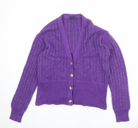 Marks and Spencer Womens Purple V-Neck Cotton Cardigan Jumper Size 14