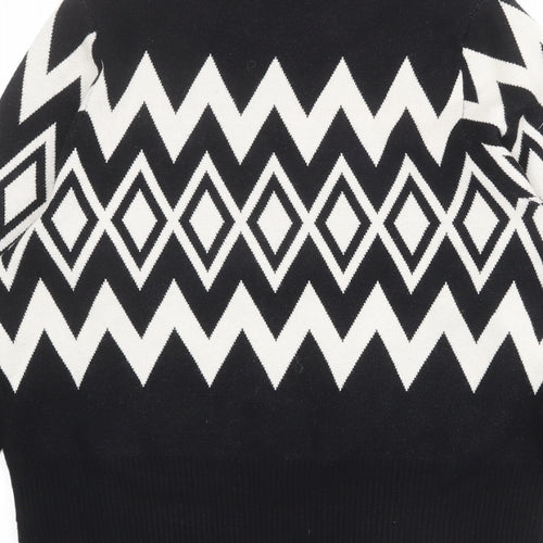 Marks and Spencer Womens Black Crew Neck Argyle/Diamond Viscose Pullover Jumper Size 18