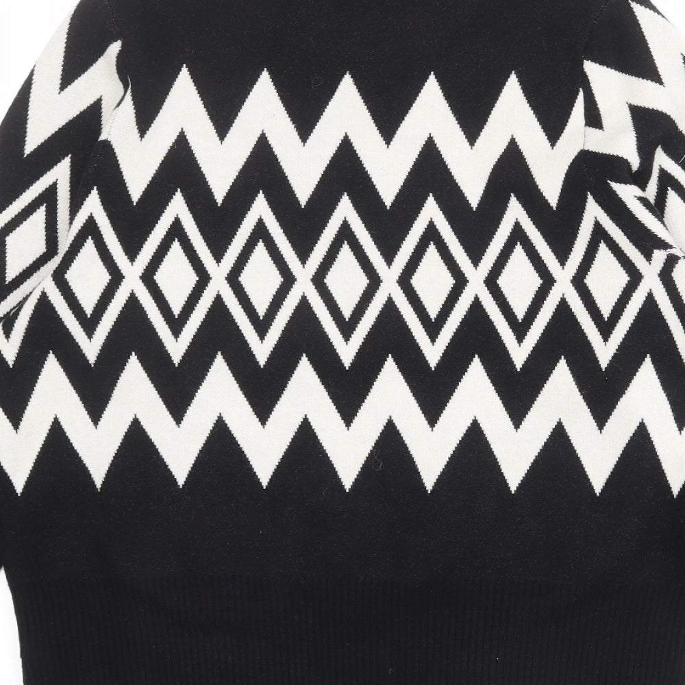 Marks and Spencer Womens Black Crew Neck Argyle/Diamond Viscose Pullover Jumper Size 18