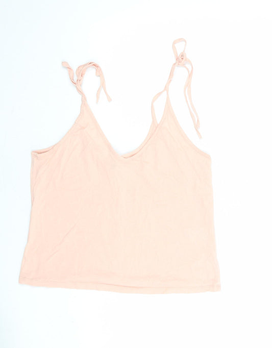 & Other Stories Womens Pink 100% Cotton Camisole Tank Size 14 V-Neck - Tie Shoulder Detail