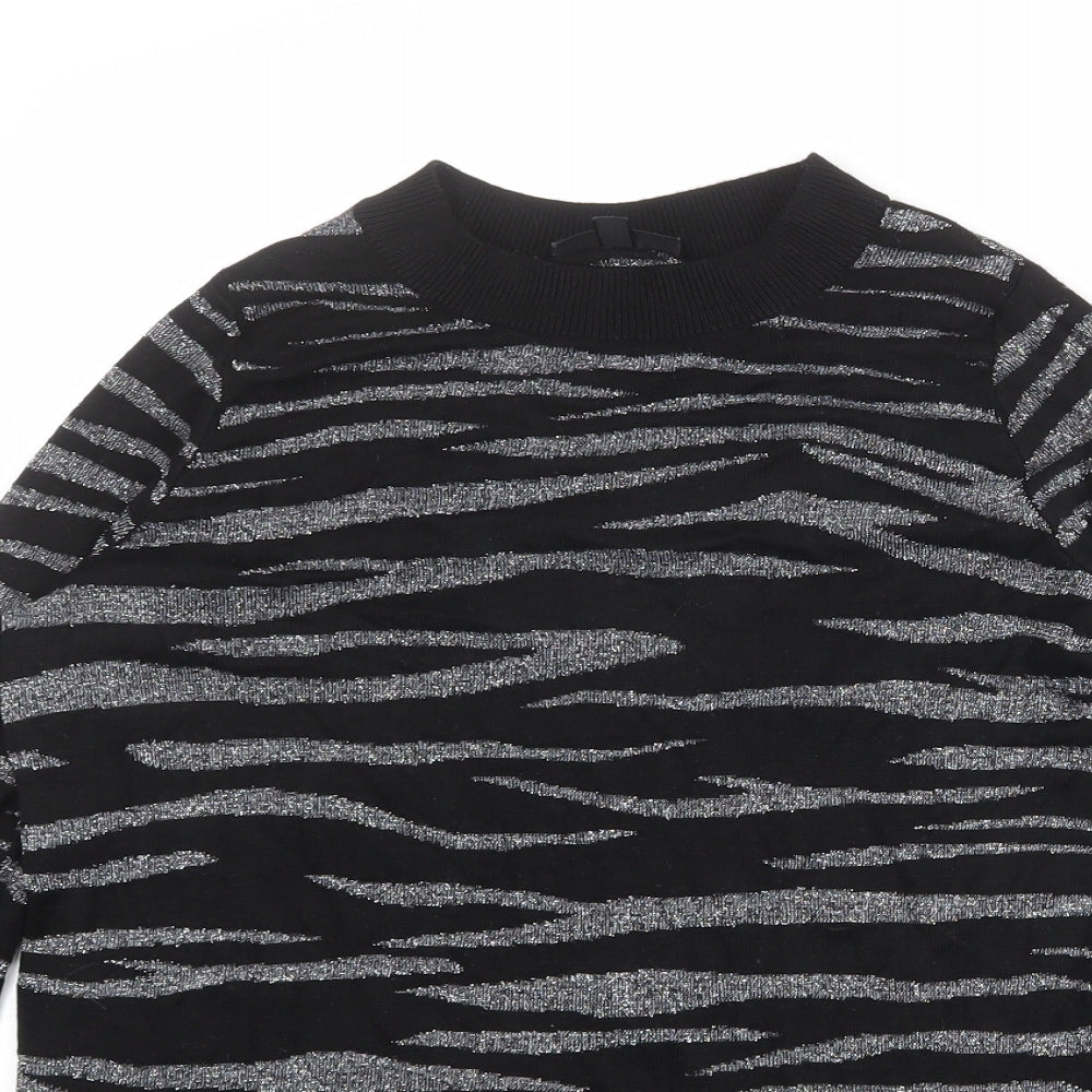 Topshop Womens Black Round Neck Animal Print Viscose Pullover Jumper Size 8 - Tiger pattern