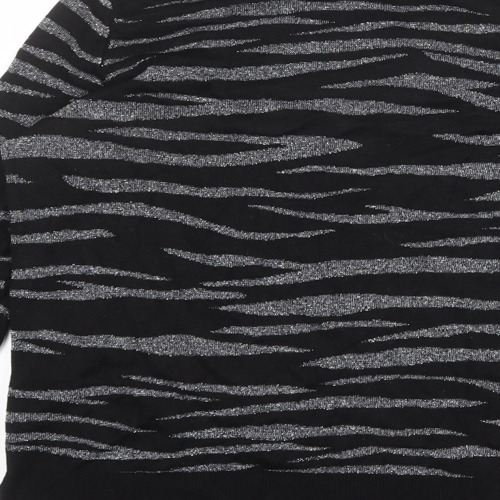 Topshop Womens Black Round Neck Animal Print Viscose Pullover Jumper Size 8 - Tiger pattern