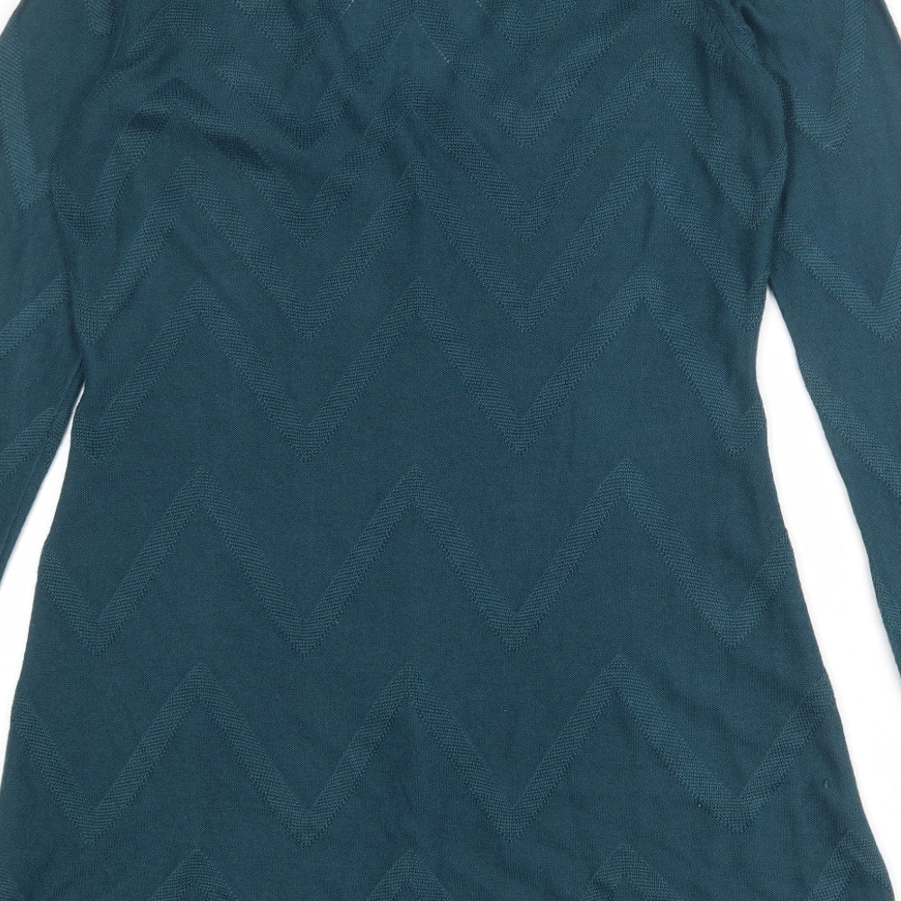 Monsoon Womens Blue V-Neck Geometric Acrylic Cardigan Jumper Size M