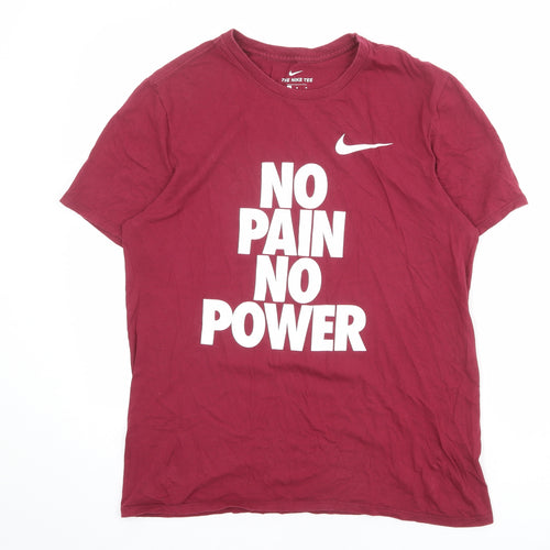 Nike Mens Red Polyester T-Shirt Size M Crew Neck - No pain no power