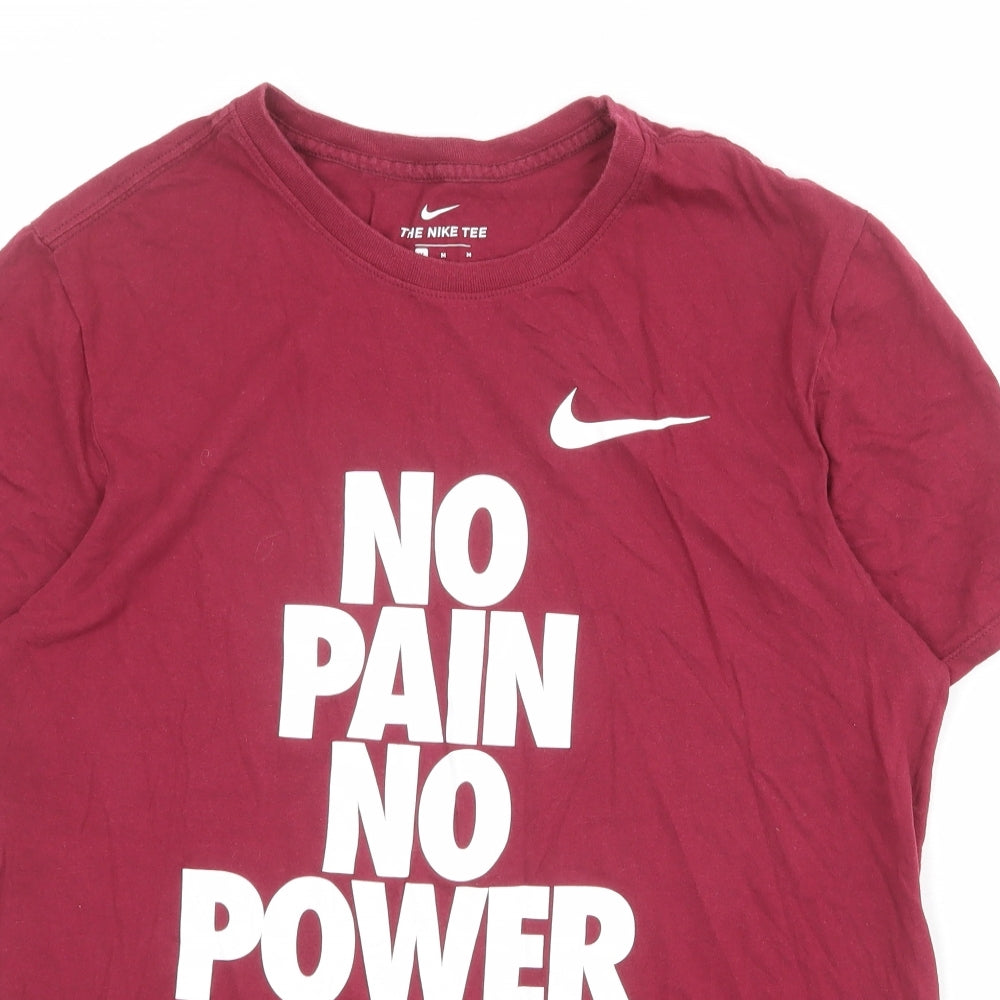 Nike Mens Red Polyester T-Shirt Size M Crew Neck - No pain no power