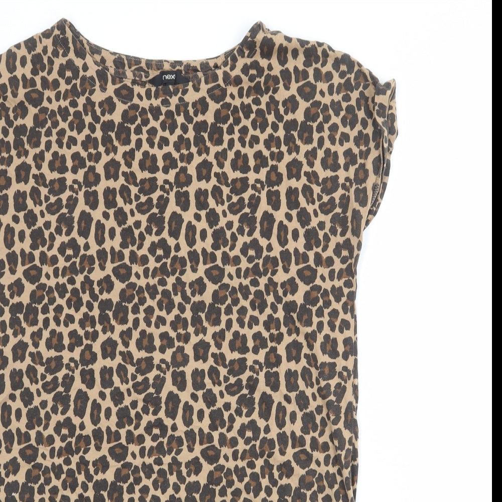 NEXT Womens Beige Animal Print 100% Cotton T-Shirt Dress Size 10 Round Neck Pullover - Leopard pattern