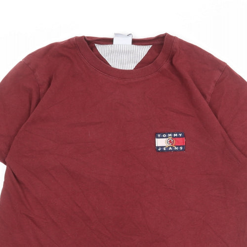 Tommy Jeans Mens Red Cotton T-Shirt Size M Crew Neck