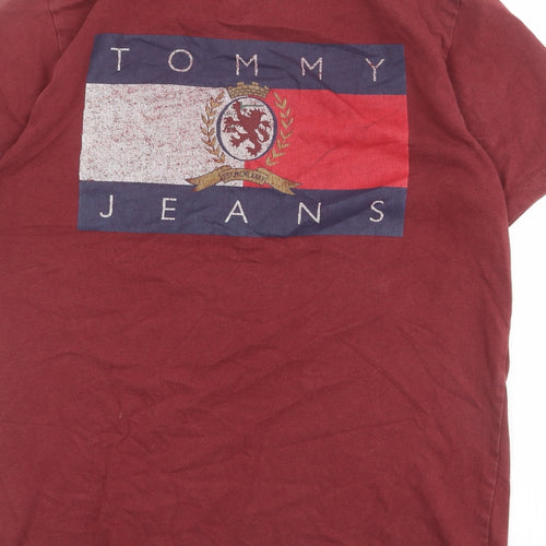 Tommy Jeans Mens Red Cotton T-Shirt Size M Crew Neck