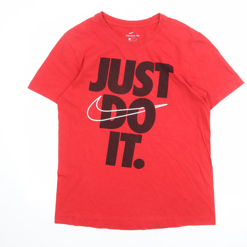 Nike Mens Red Polyester T-Shirt Size S Crew Neck - Just Do It
