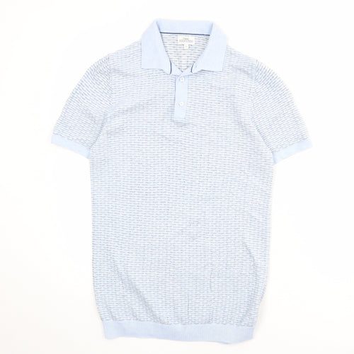 NEXT Mens Blue Geometric 100% Cotton Polo Size S Collared Button
