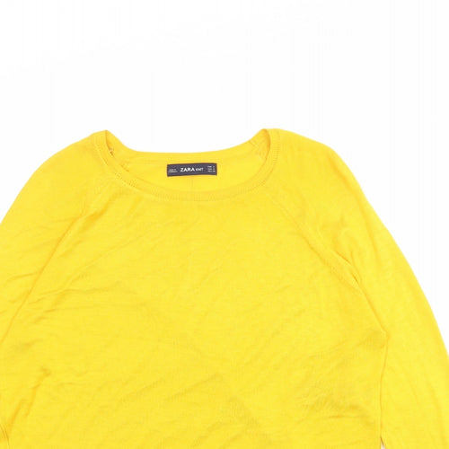 Zara Womens Yellow Round Neck Viscose Pullover Jumper Size S