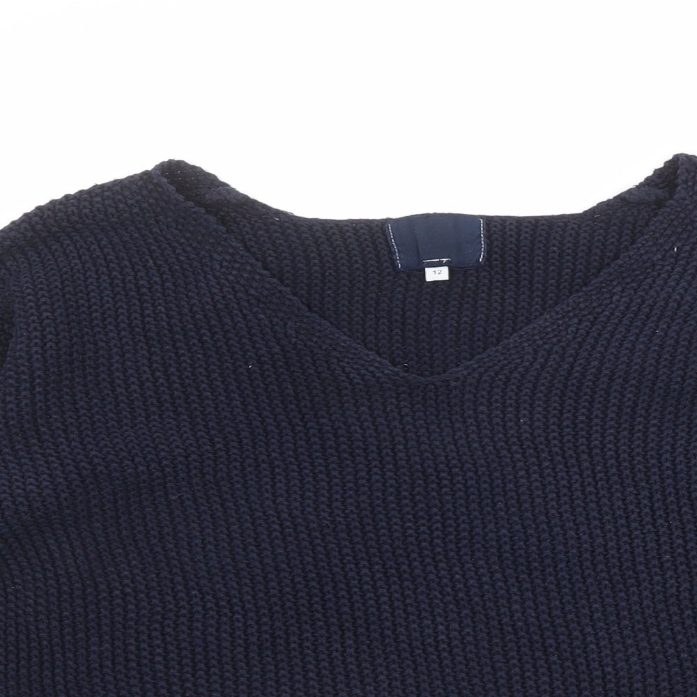 New Look Womens Blue V-Neck 100% Cotton Pullover Jumper Size 12