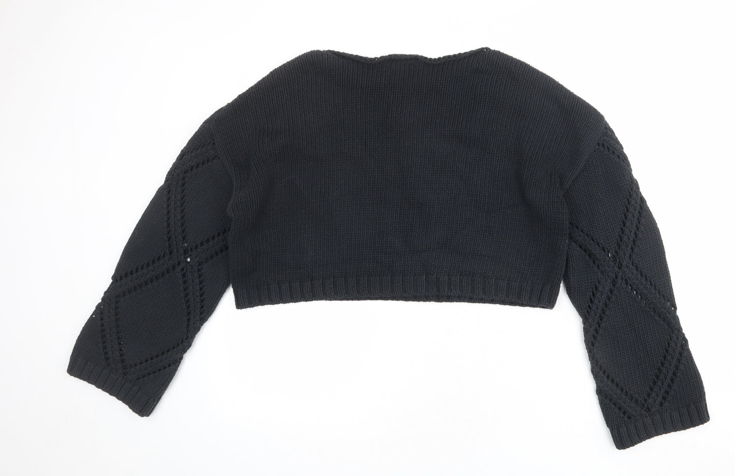 RESERVED Womens Black Round Neck Geometric Cotton Pullover Jumper Size L - Cropped