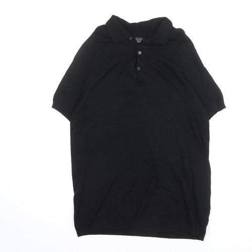 Zara Mens Black Viscose Polo Size S Collared Button