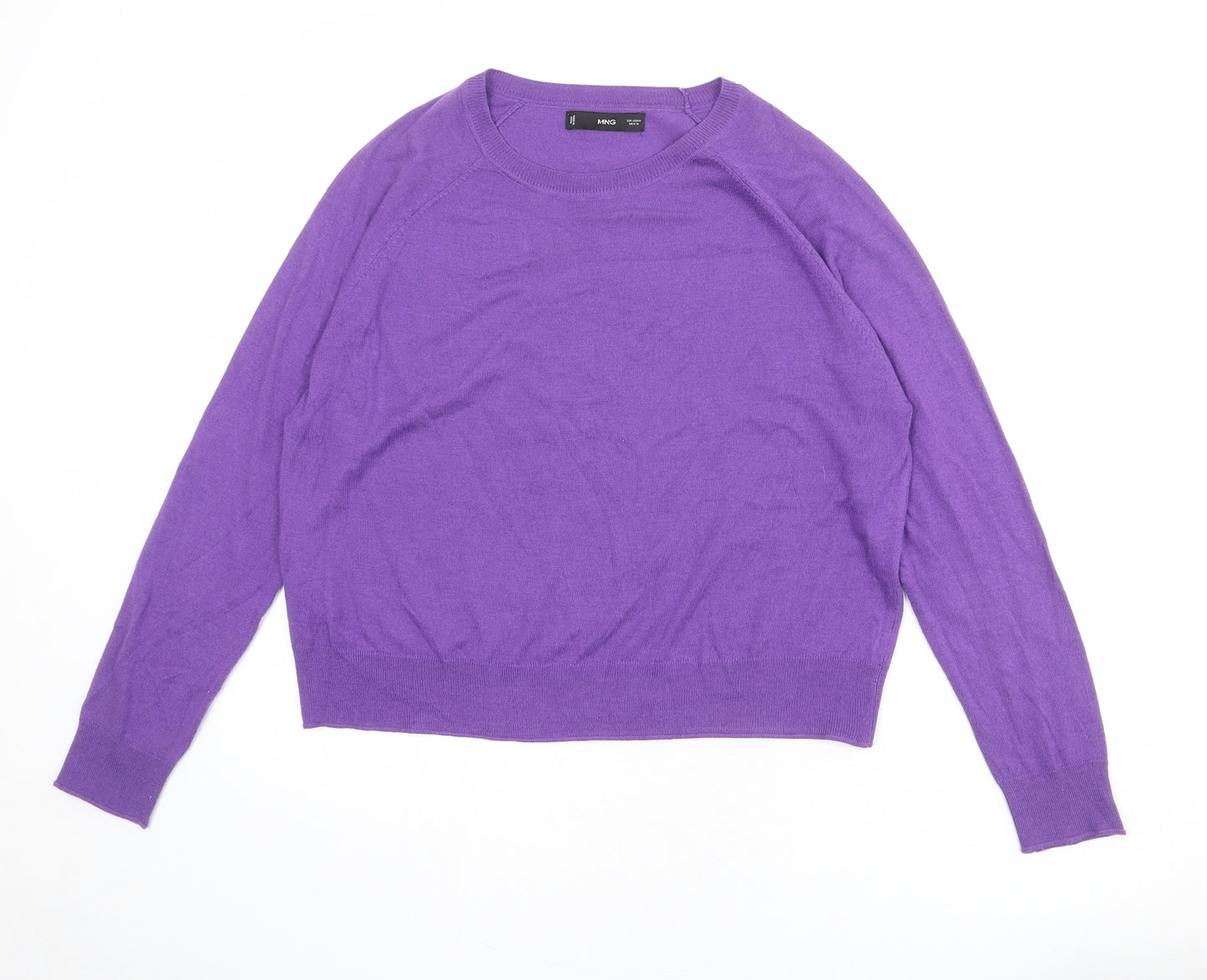 Mango Womens Purple Round Neck Acrylic Pullover Jumper Size M