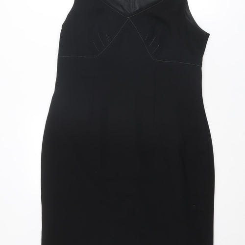 Marks and Spencer Womens Black Polyester Shift Size 16 V-Neck Zip