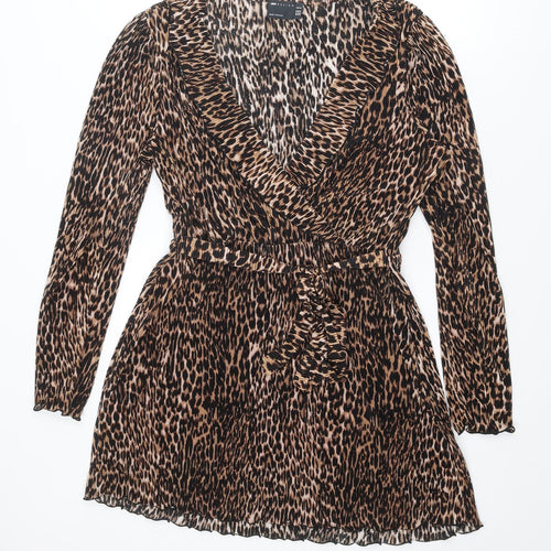 ASOS Womens Brown Animal Print Polyester A-Line Size 18 V-Neck Pullover - Leopard pattern