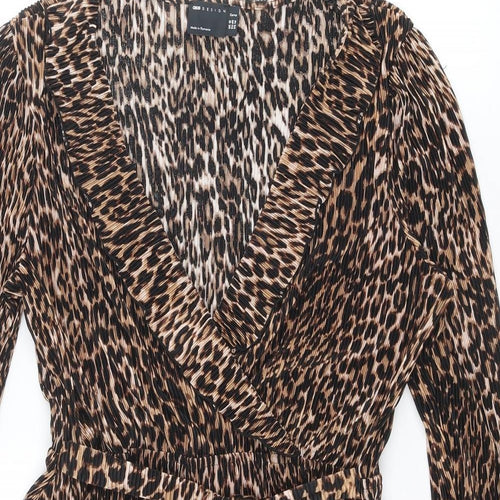 ASOS Womens Brown Animal Print Polyester A-Line Size 18 V-Neck Pullover - Leopard pattern