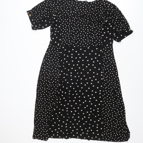 NEXT Womens Black Polka Dot Viscose A-Line Size 18 V-Neck Pullover