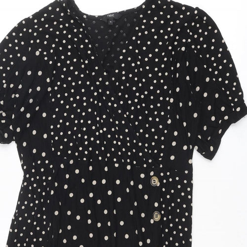 NEXT Womens Black Polka Dot Viscose A-Line Size 18 V-Neck Pullover
